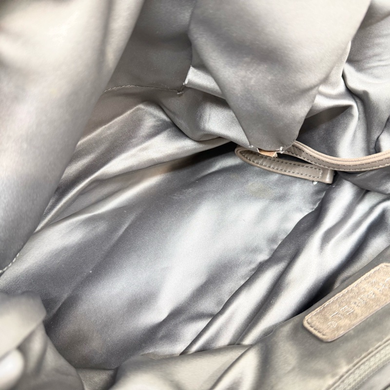 CHANEL炭灰色羊皮拚毛呢大雙銀釦雙耳福袋肩背包A49559-22