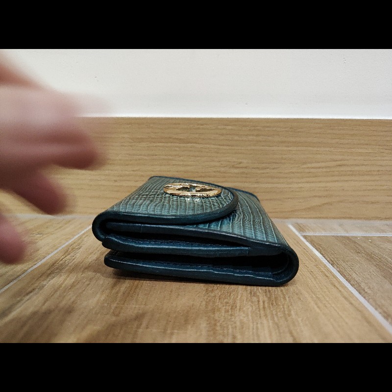 Gucci  GG LOGO 礦石綠色牛皮 蜥蜴皮紋 金釦 短夾 錢包 零錢包 信用卡夾 限量商品-11