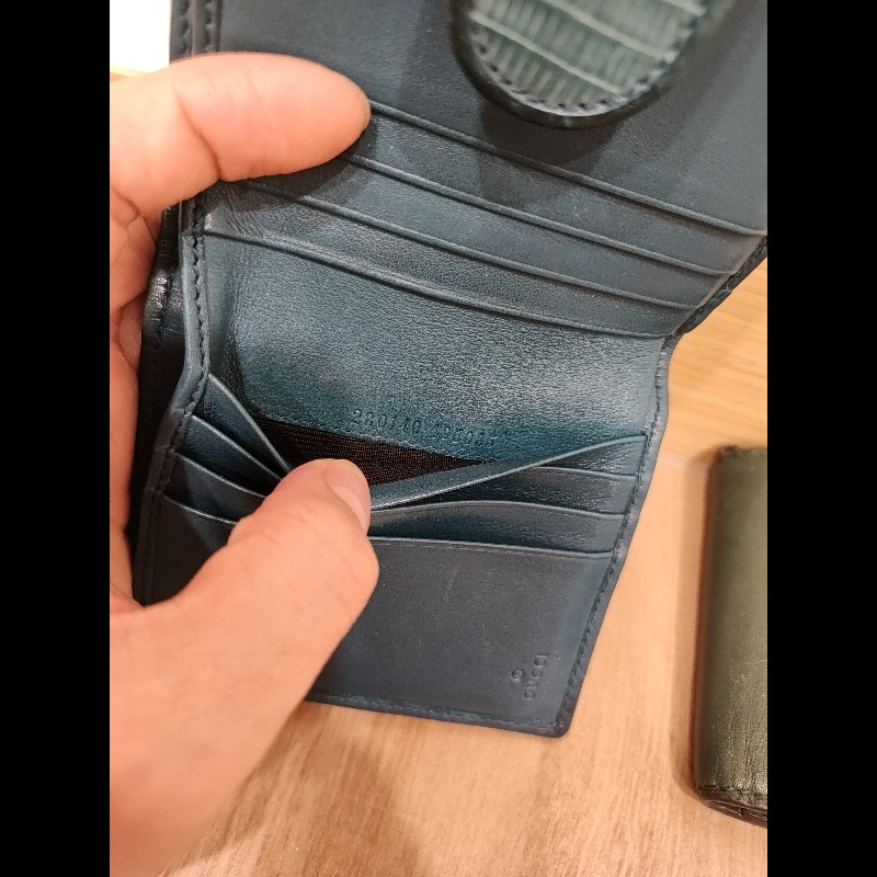 Gucci  GG LOGO 礦石綠色牛皮 蜥蜴皮紋 金釦 短夾 錢包 零錢包 信用卡夾 限量商品-19