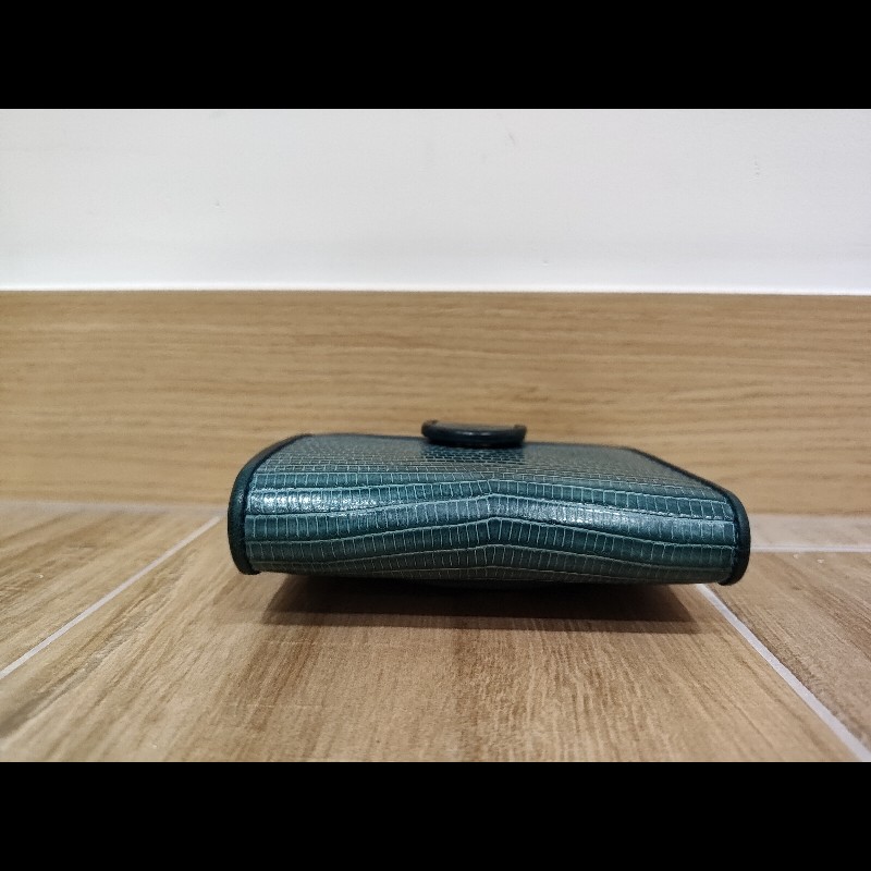 Gucci  GG LOGO 礦石綠色牛皮 蜥蜴皮紋 金釦 短夾 錢包 零錢包 信用卡夾 限量商品-27
