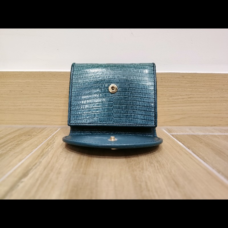 Gucci  GG LOGO 礦石綠色牛皮 蜥蜴皮紋 金釦 短夾 錢包 零錢包 信用卡夾 限量商品-28