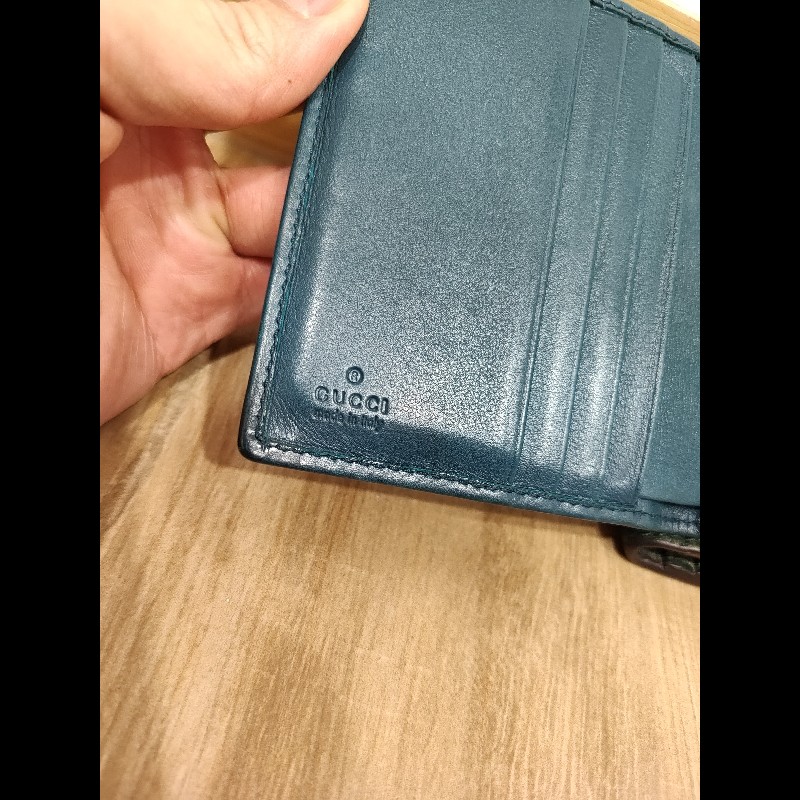 Gucci  GG LOGO 礦石綠色牛皮 蜥蜴皮紋 金釦 短夾 錢包 零錢包 信用卡夾 限量商品-32