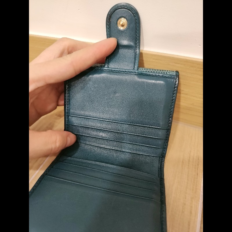 Gucci  GG LOGO 礦石綠色牛皮 蜥蜴皮紋 金釦 短夾 錢包 零錢包 信用卡夾 限量商品-34