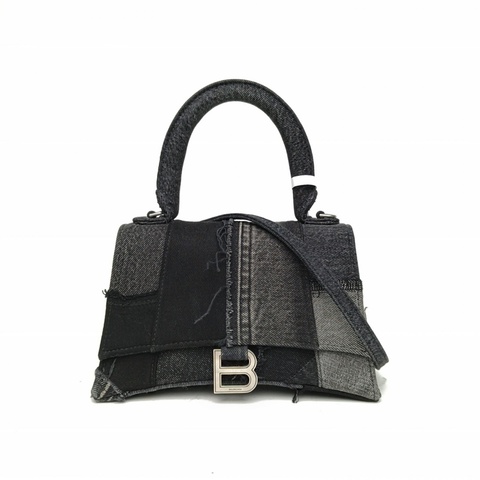 BALENCIAGA Hourglass沙漏S碼黑色牛仔布肩背包