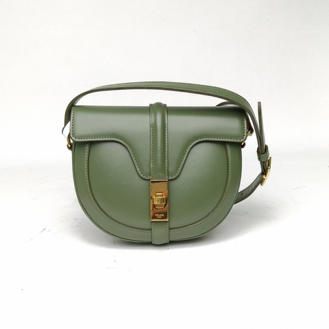 CELINE Besace16馬鞍包小號19綠色牛皮肩背包