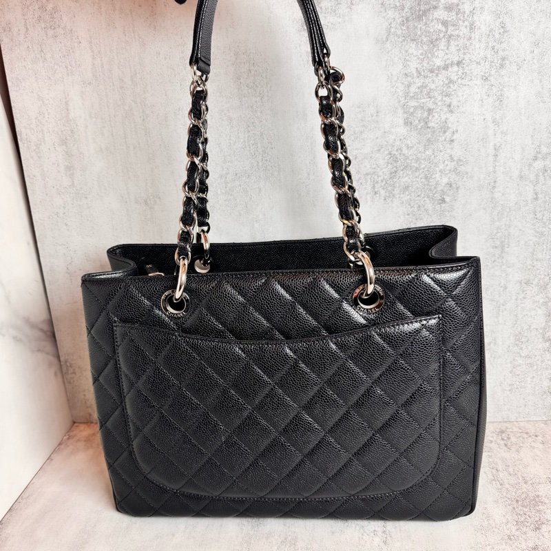 chanel 黑色荔枝皮豆腐包 34x25x13 cm-1