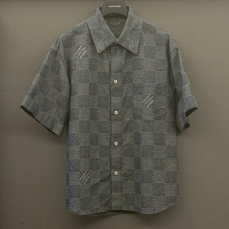 Louis Vuitton 25男士Damier提花格子短袖衬衫 S號 二手-0