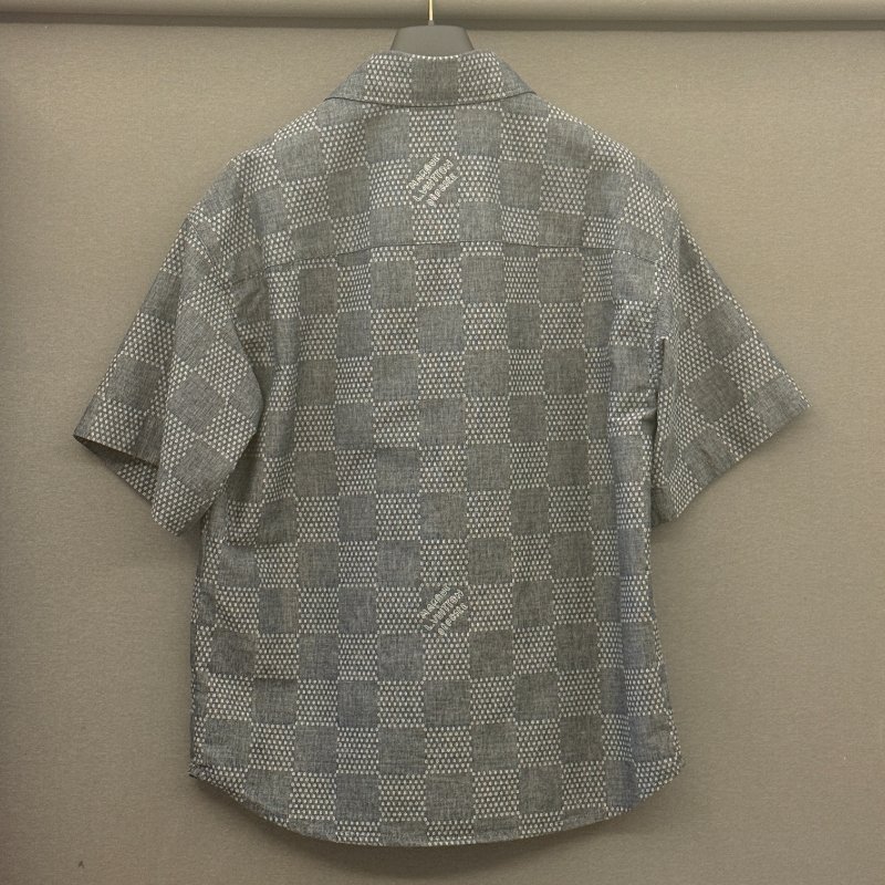 Louis Vuitton 25男士Damier提花格子短袖衬衫 S號 二手-1