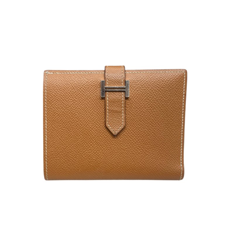 HERMÈS 愛馬仕 BEARN COMPACT WALLET 雙折短夾 EPSOM牛皮 金棕色 銀釦-0