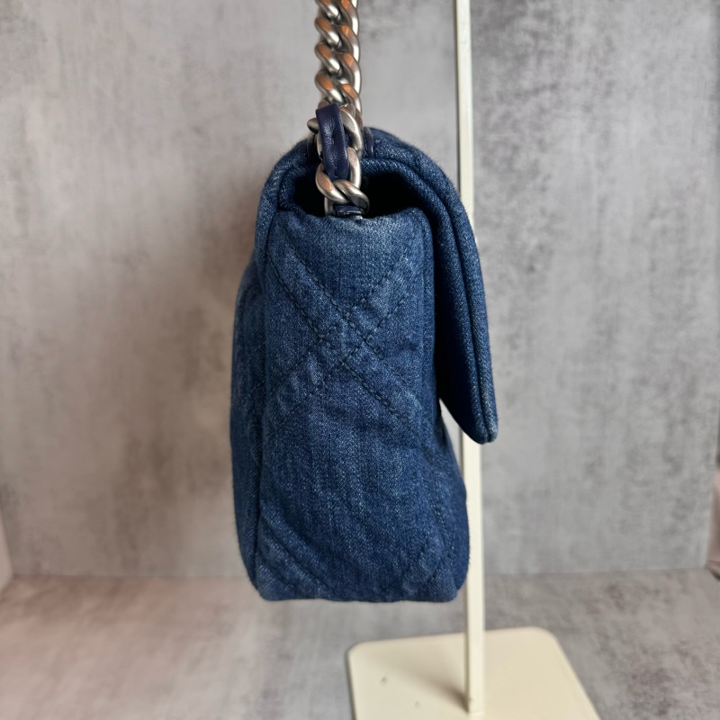 chanel 藍色牛仔 19包 銀鍊 26x8x16CM-2