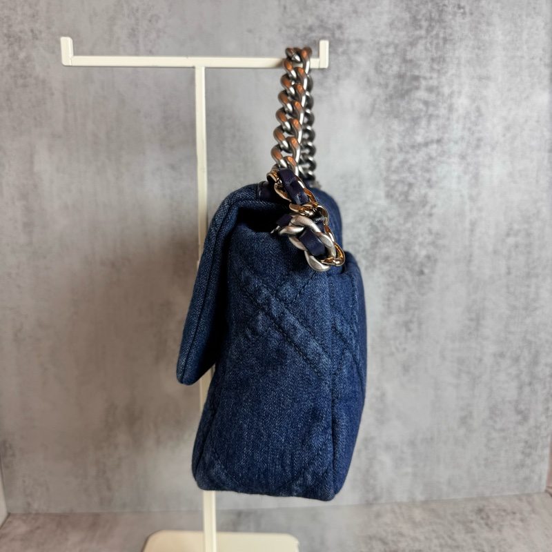 chanel 藍色牛仔 19包 銀鍊 26x8x16CM-3
