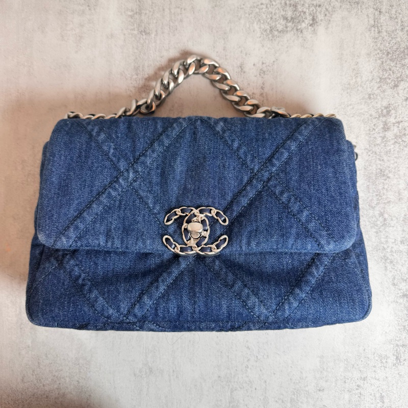 chanel 藍色牛仔 19包 銀鍊 26x8x16CM-5
