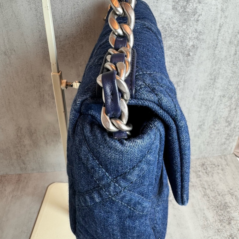 chanel 藍色牛仔 19包 銀鍊 26x8x16CM-6
