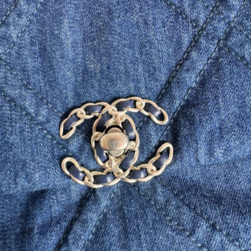 chanel 藍色牛仔 19包 銀鍊 26x8x16CM-7