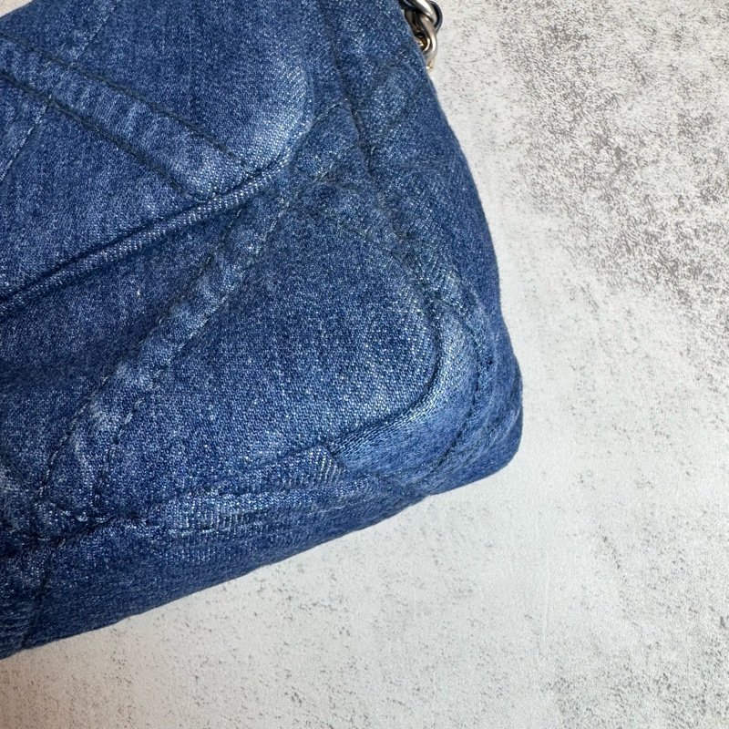 chanel 藍色牛仔 19包 銀鍊 26x8x16CM-8