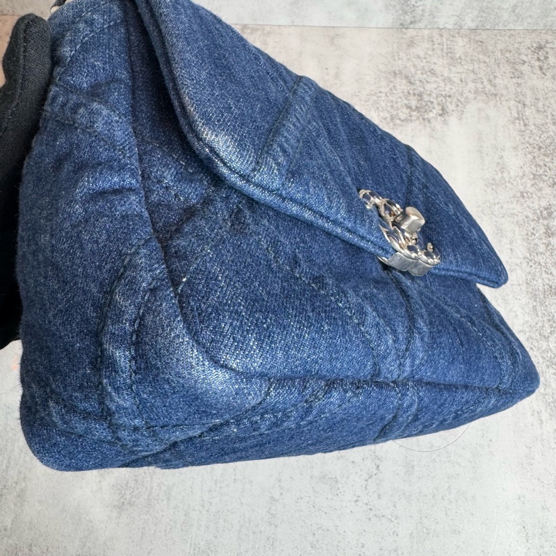 chanel 藍色牛仔 19包 銀鍊 26x8x16CM-11