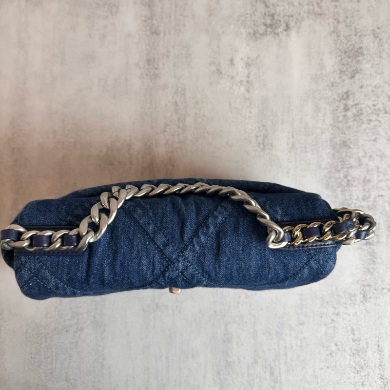 chanel 藍色牛仔 19包 銀鍊 26x8x16CM-12