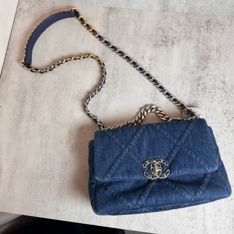 chanel 藍色牛仔 19包 銀鍊 26x8x16CM-19