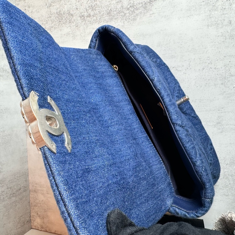 chanel 藍色牛仔 19包 銀鍊 26x8x16CM-22