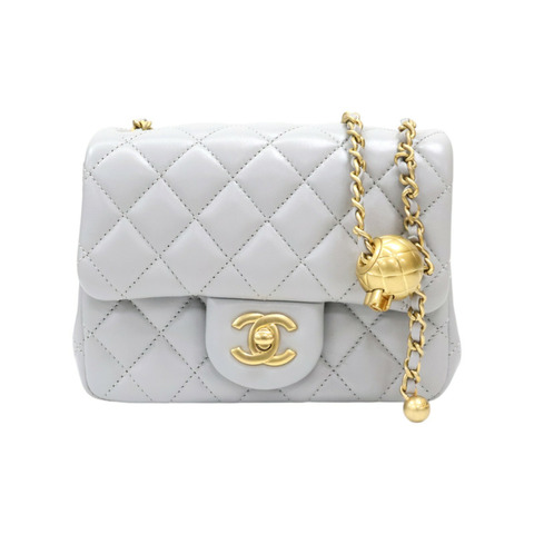 灰色 菱格紋 羊皮 Mini Pearl Crush 金球 鍊帶 肩背包【CHANEL 香奈兒】 AS1786