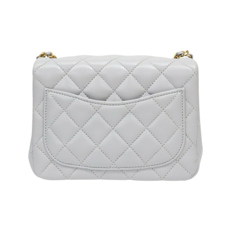 灰色 菱格紋 羊皮 Mini Pearl Crush 金球 鍊帶 肩背包【CHANEL 香奈兒】 AS1786-1