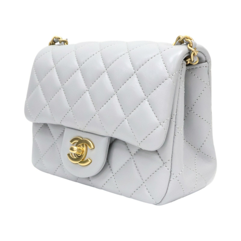 灰色 菱格紋 羊皮 Mini Pearl Crush 金球 鍊帶 肩背包【CHANEL 香奈兒】 AS1786-2