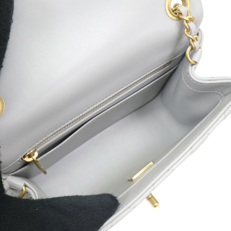 灰色 菱格紋 羊皮 Mini Pearl Crush 金球 鍊帶 肩背包【CHANEL 香奈兒】 AS1786-4