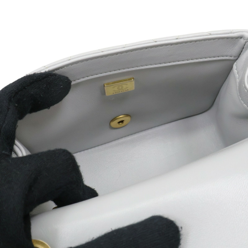 灰色 菱格紋 羊皮 Mini Pearl Crush 金球 鍊帶 肩背包【CHANEL 香奈兒】 AS1786-6