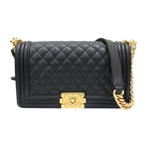 黑色 菱格紋 荔枝紋牛皮 Boy 25 鍊帶 肩背包 金扣【CHANEL 香奈兒】 A67086