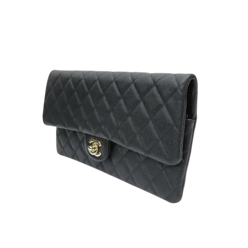 黑色 荔枝紋 牛皮 手拿包【CHANEL 香奈兒】-2