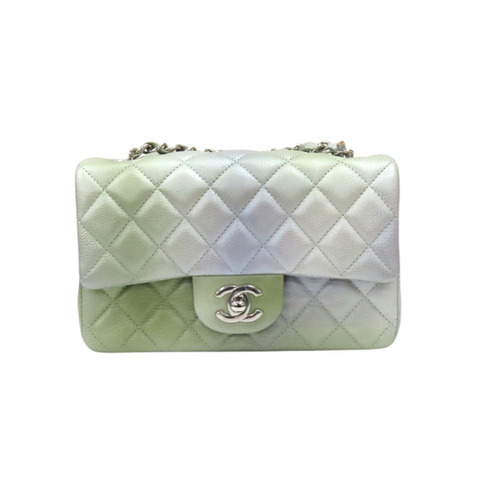 金屬灰/綠色 荔枝紋 牛皮 COCO 20 肩背包【CHANEL 香奈兒】 A69900