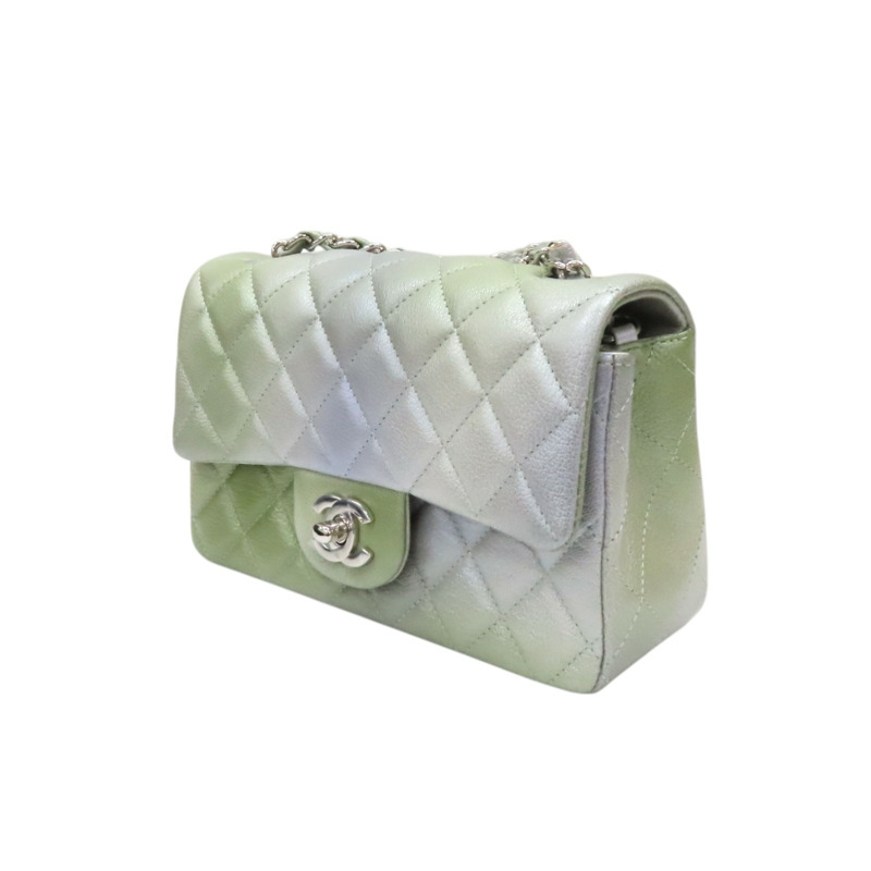 金屬灰/綠色 荔枝紋 牛皮 COCO 20 肩背包【CHANEL 香奈兒】 A69900-2