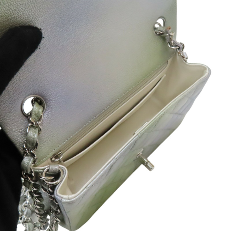 金屬灰/綠色 荔枝紋 牛皮 COCO 20 肩背包【CHANEL 香奈兒】 A69900-4