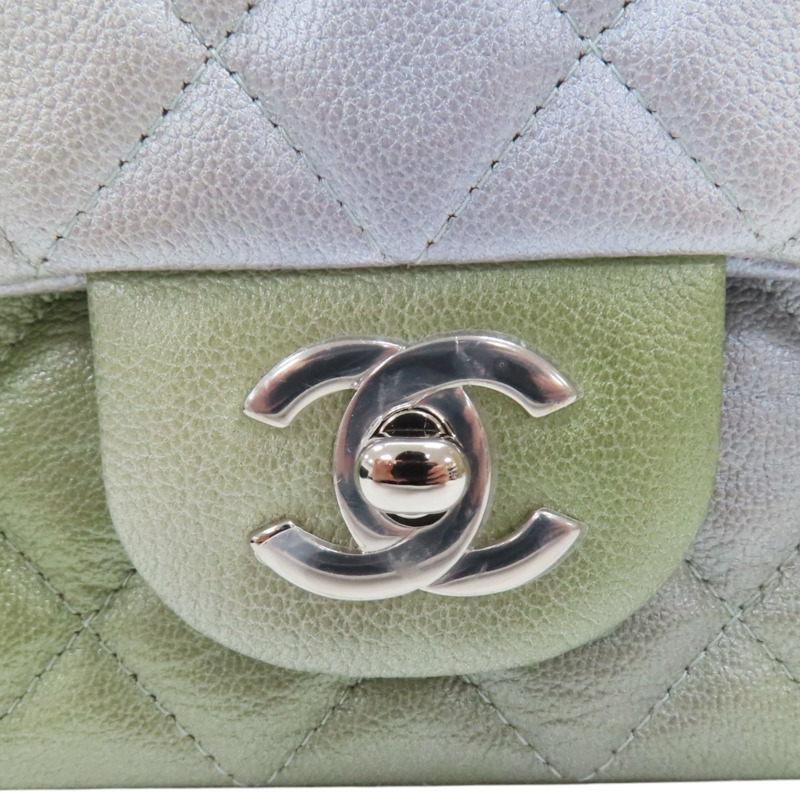 金屬灰/綠色 荔枝紋 牛皮 COCO 20 肩背包【CHANEL 香奈兒】 A69900-7