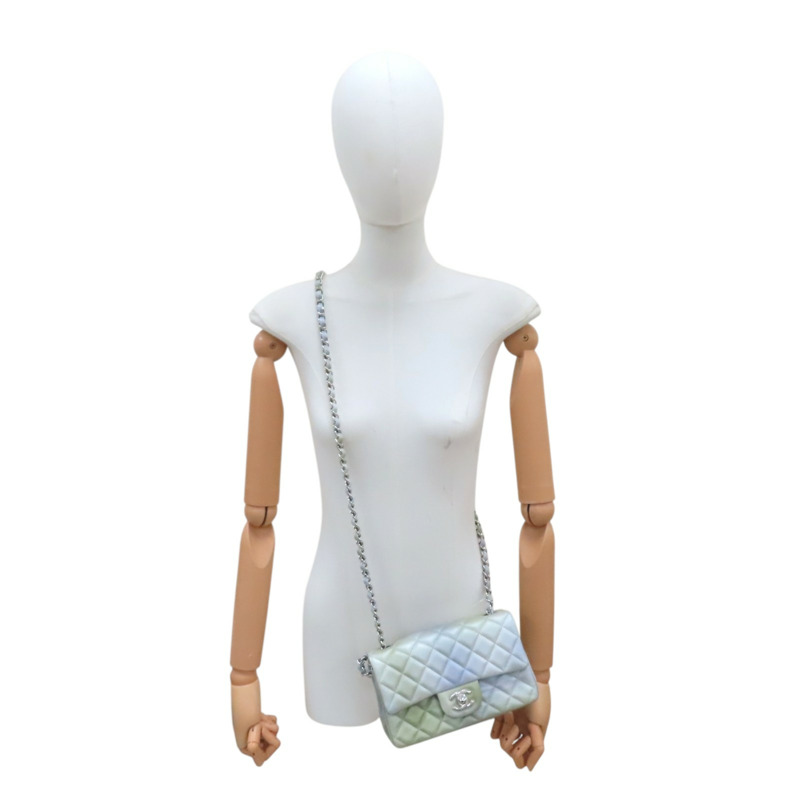 金屬灰/綠色 荔枝紋 牛皮 COCO 20 肩背包【CHANEL 香奈兒】 A69900-8