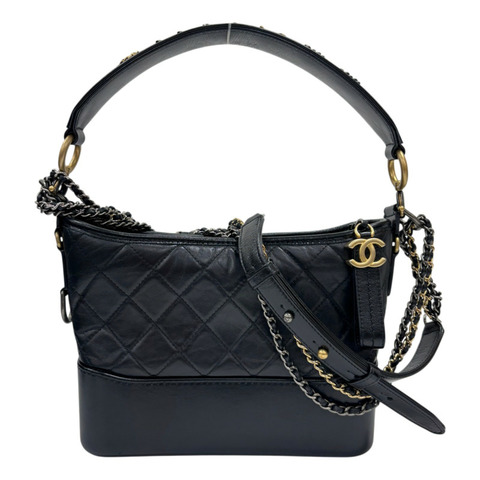 黑色 菱格紋 牛皮 Gabrielle Hobo 流浪包 鏈帶 肩背包【CHANEL 香奈兒】 AS1582