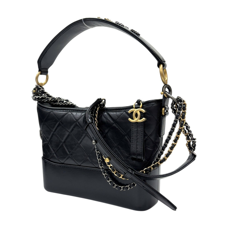 黑色 菱格紋 牛皮 Gabrielle Hobo 流浪包 鏈帶 肩背包【CHANEL 香奈兒】 AS1582-1