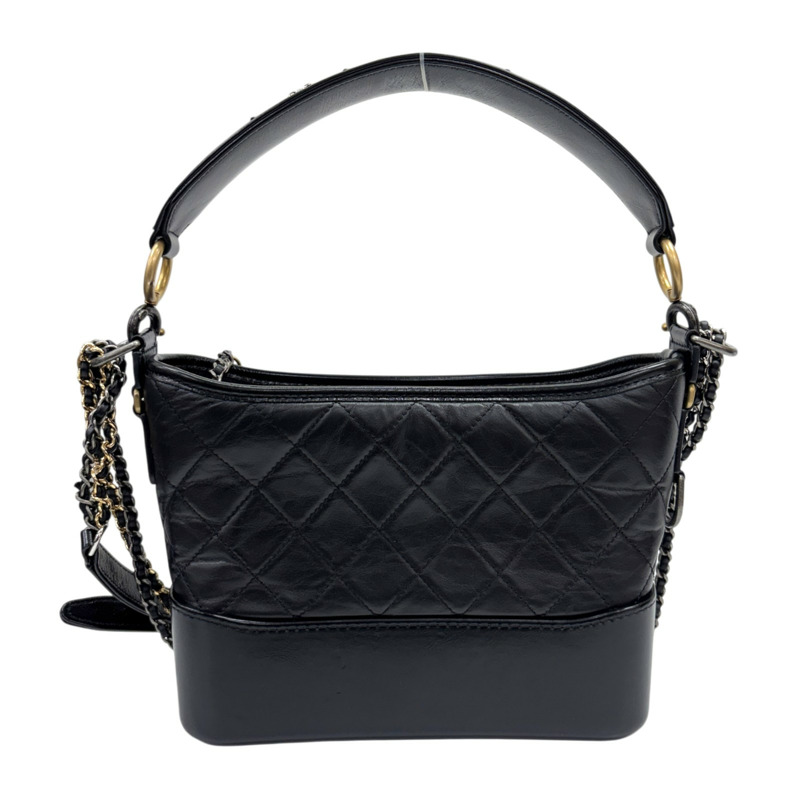 黑色 菱格紋 牛皮 Gabrielle Hobo 流浪包 鏈帶 肩背包【CHANEL 香奈兒】 AS1582-2