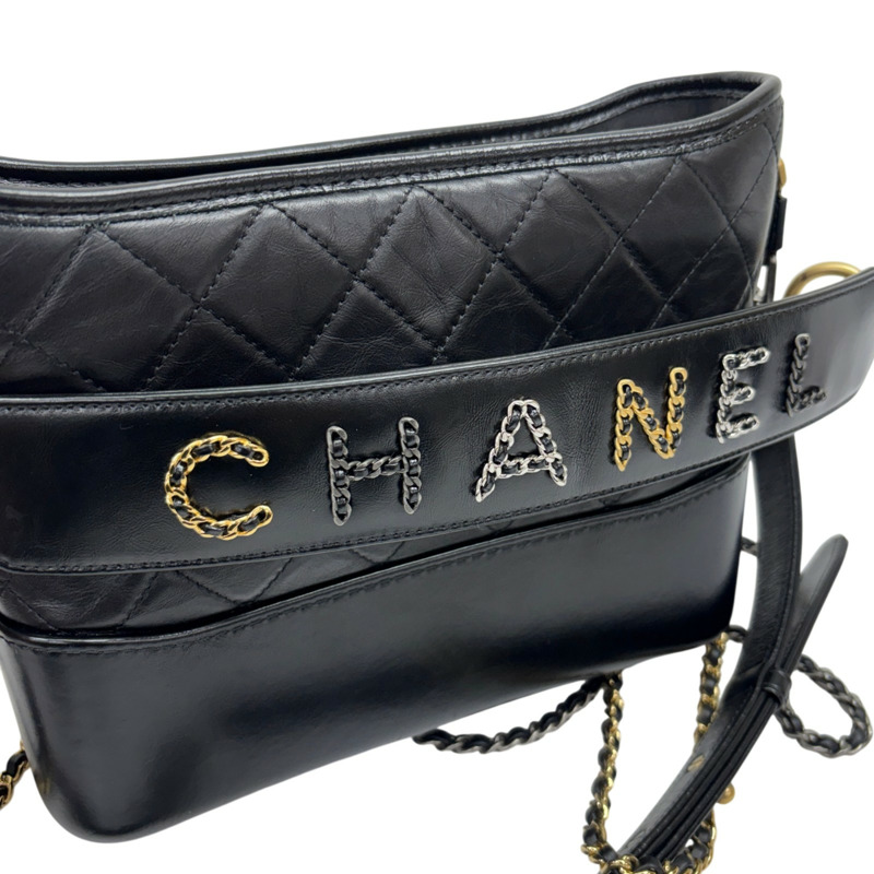 黑色 菱格紋 牛皮 Gabrielle Hobo 流浪包 鏈帶 肩背包【CHANEL 香奈兒】 AS1582-11