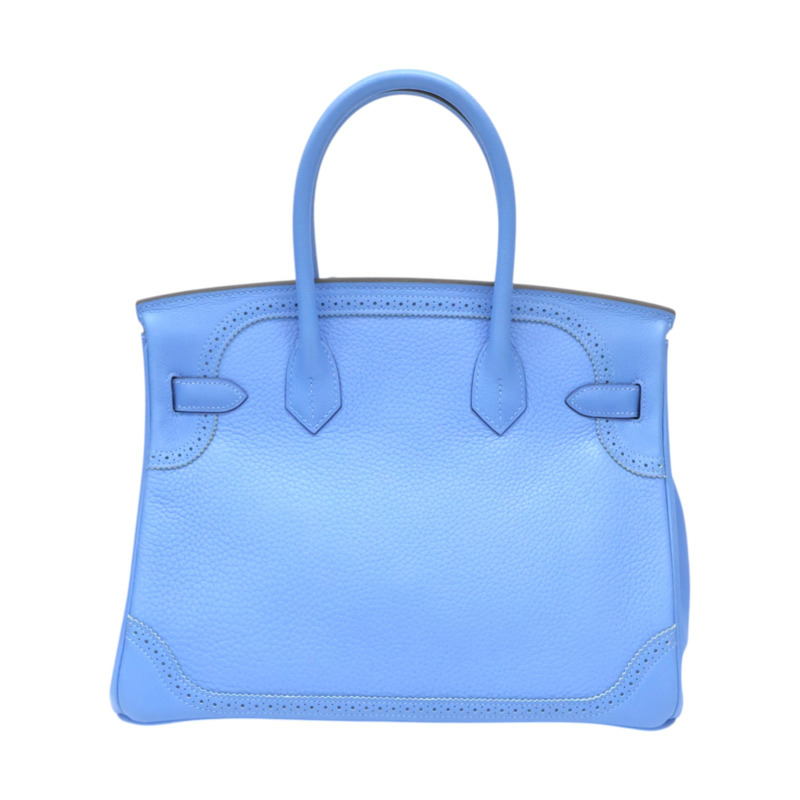 天堂藍 TC/Evercolor皮革 Birkin 30 Ghillies 柏金包 手提包 銀扣 X刻【HERMES 愛馬仕】-1