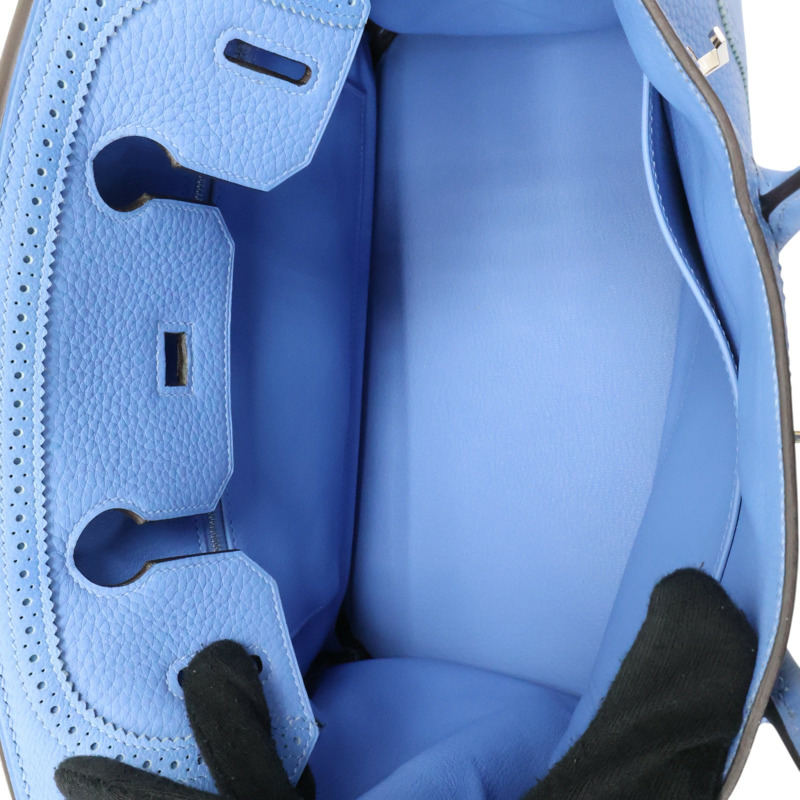 天堂藍 TC/Evercolor皮革 Birkin 30 Ghillies 柏金包 手提包 銀扣 X刻【HERMES 愛馬仕】-4