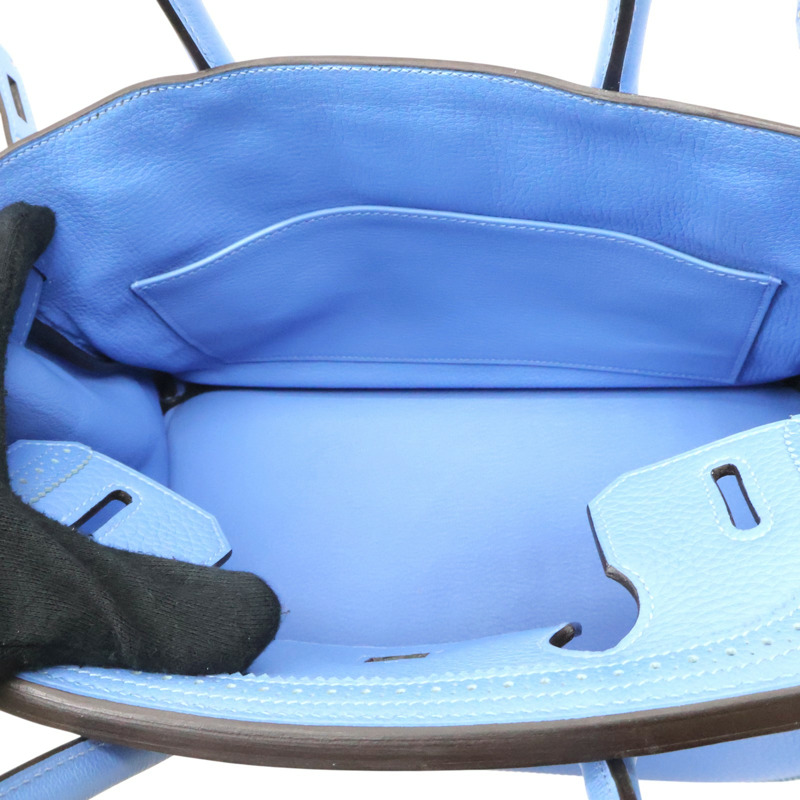 天堂藍 TC/Evercolor皮革 Birkin 30 Ghillies 柏金包 手提包 銀扣 X刻【HERMES 愛馬仕】-6