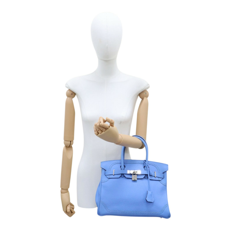 天堂藍 TC/Evercolor皮革 Birkin 30 Ghillies 柏金包 手提包 銀扣 X刻【HERMES 愛馬仕】-10