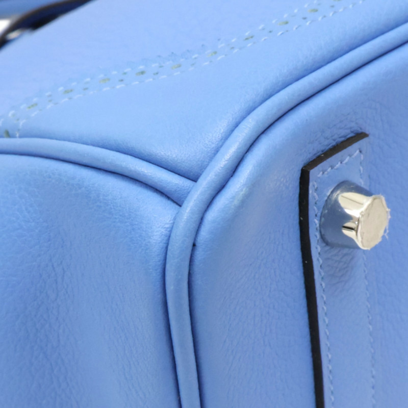 天堂藍 TC/Evercolor皮革 Birkin 30 Ghillies 柏金包 手提包 銀扣 X刻【HERMES 愛馬仕】-11