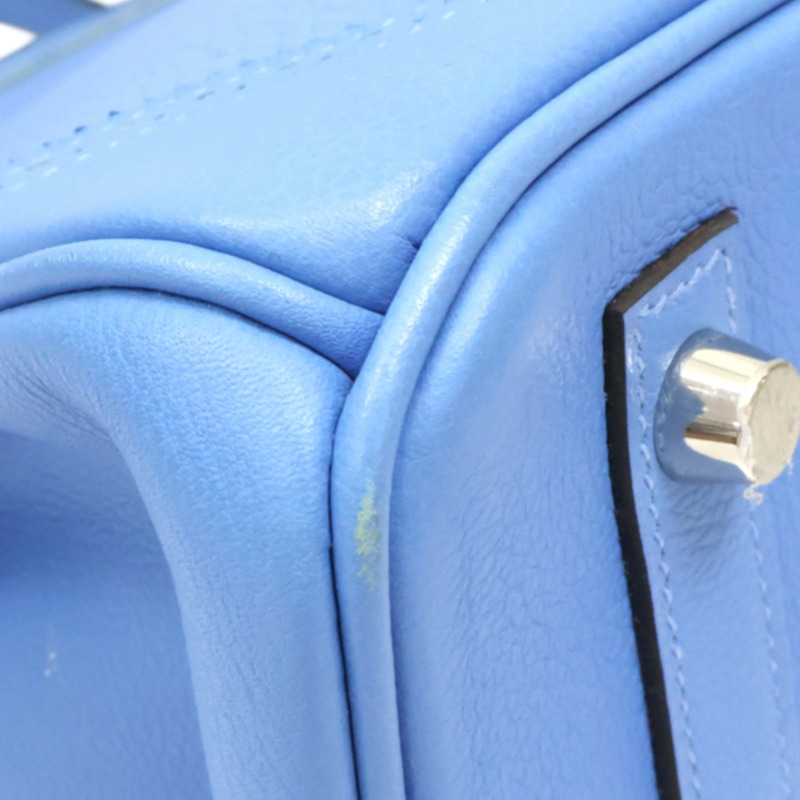 天堂藍 TC/Evercolor皮革 Birkin 30 Ghillies 柏金包 手提包 銀扣 X刻【HERMES 愛馬仕】-13