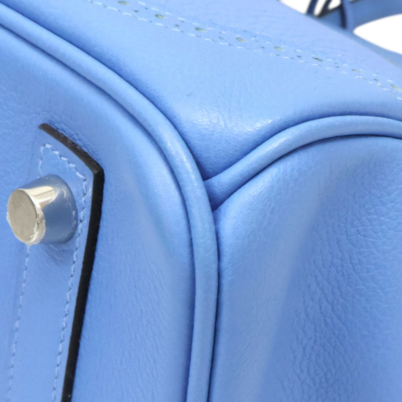 天堂藍 TC/Evercolor皮革 Birkin 30 Ghillies 柏金包 手提包 銀扣 X刻【HERMES 愛馬仕】-14