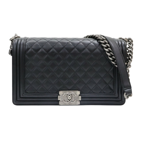 黑色 菱格紋 牛皮 Boy 28 鍊帶 肩背包 銀釦 無卡【CHANEL 香奈兒】 A92193