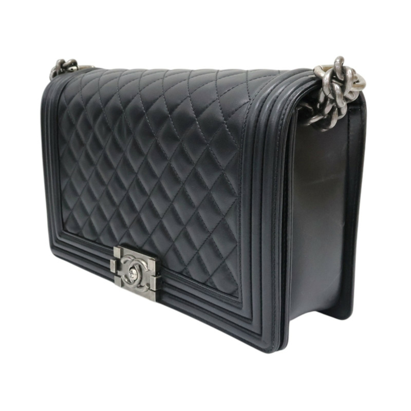 黑色 菱格紋 牛皮 Boy 28 鍊帶 肩背包 銀釦 無卡【CHANEL 香奈兒】 A92193-2