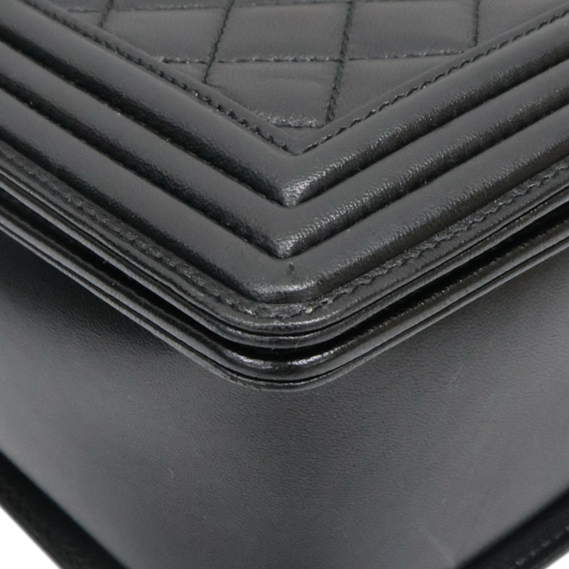 黑色 菱格紋 牛皮 Boy 28 鍊帶 肩背包 銀釦 無卡【CHANEL 香奈兒】 A92193-12