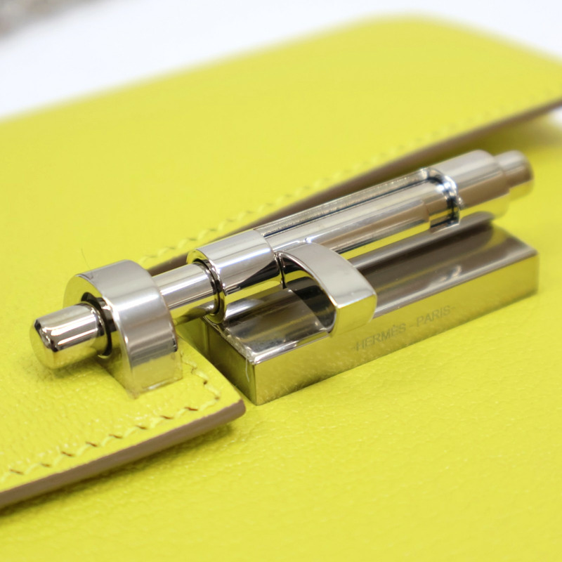 檸檬黃 Chevre山羊皮 Verrou Mini 肩背包 A刻 銀扣【HERMES 愛馬仕】-9